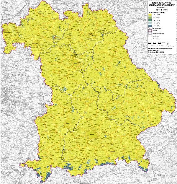 Karten zur Sprach­mobil­funk­verfügbarkeit in Bayern